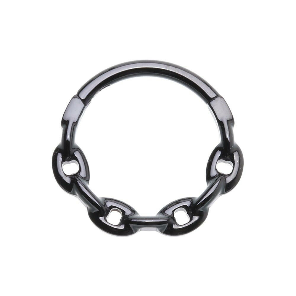 Black Chain Link Steel Seamless Hinged Clicker Ring - Impulse Piercings