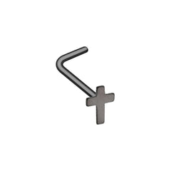 Black Dainty Cross Icon L-Shaped Nose Ring.