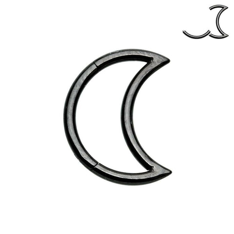 Black Moon Shape Steel Seamless Hinged Clicker Ring.