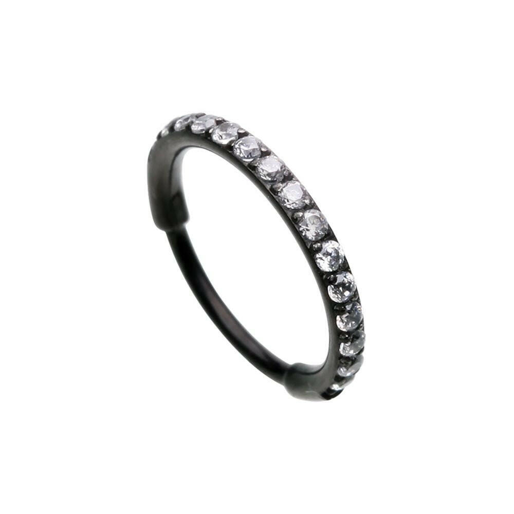 Black Side Facing Multi Gem Steel Seamless Hinged Clicker Nose Hoop.