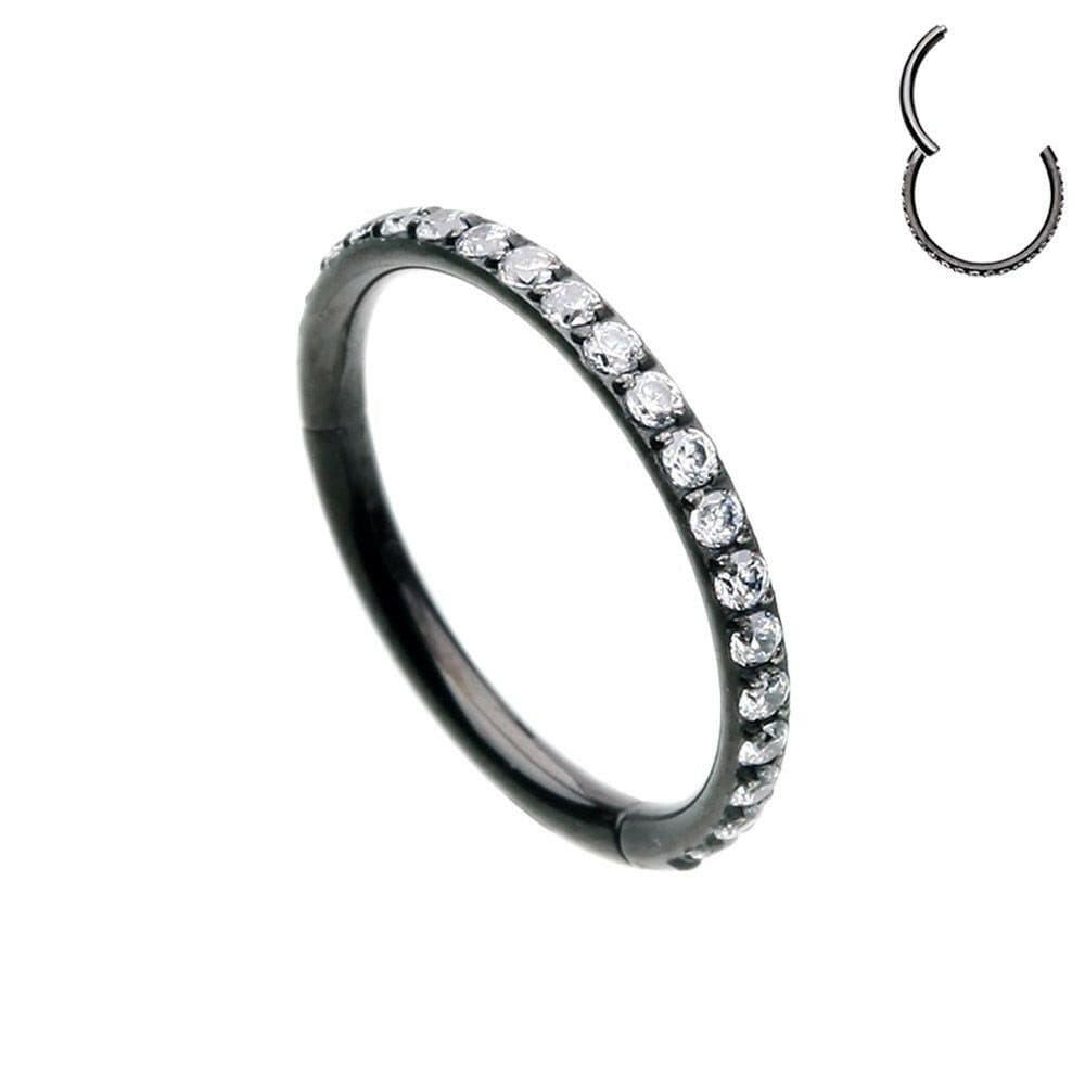 Black Side Facing Multi Gem Steel Seamless Hinged Clicker Ring.