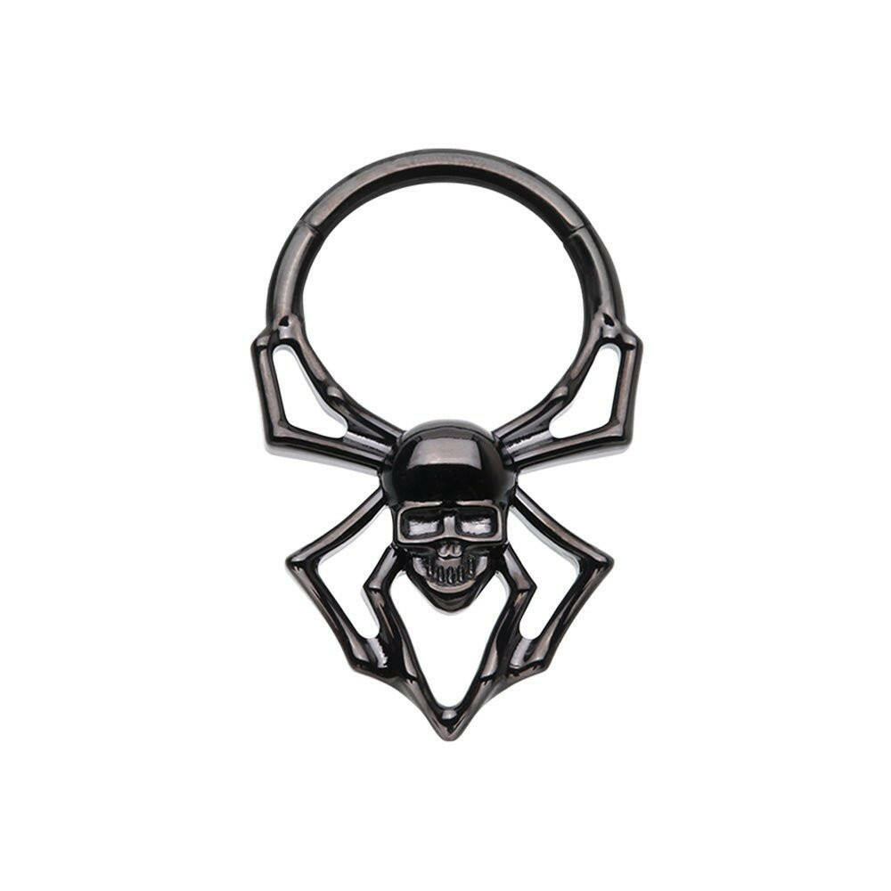 Black Spider Steel Seamless Hinged Clicker Ring - Impulse Piercings