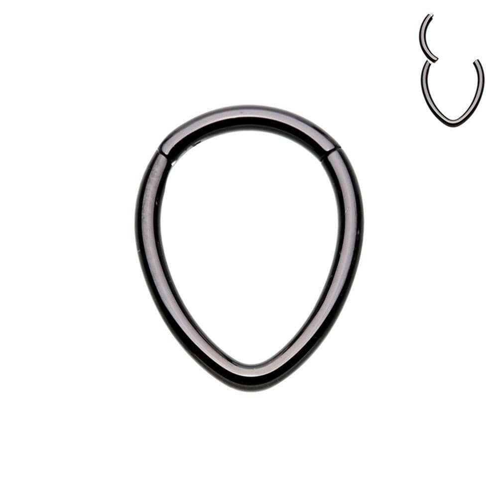 Black Teardrop Steel Seamless Hinged Clicker Ring.