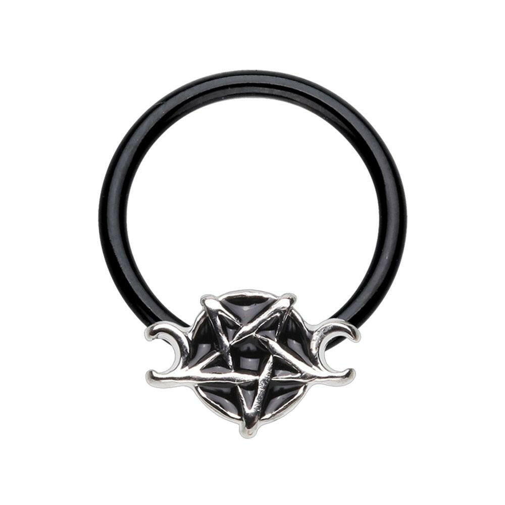 Blacken Wiccan Pentagram Steel Captive Bead Ring.