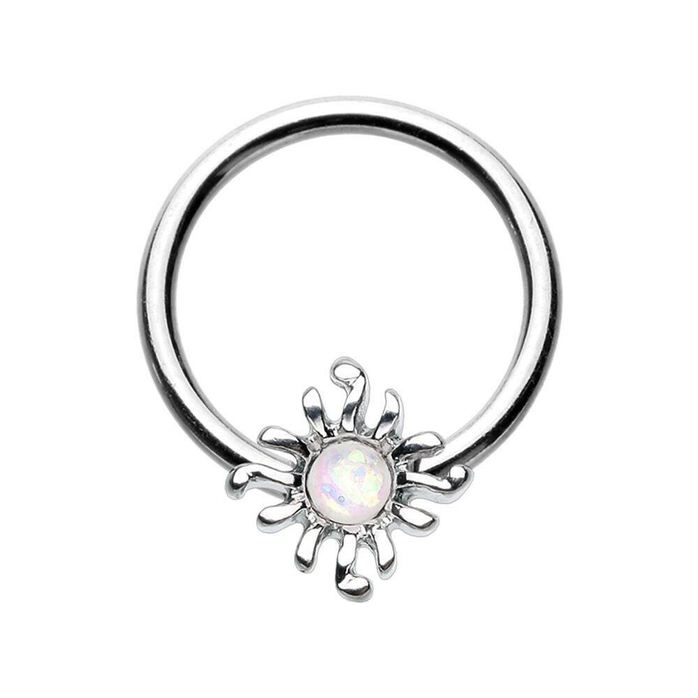 Blazing Glitter Opal Sun Steel Captive Bead Ring.