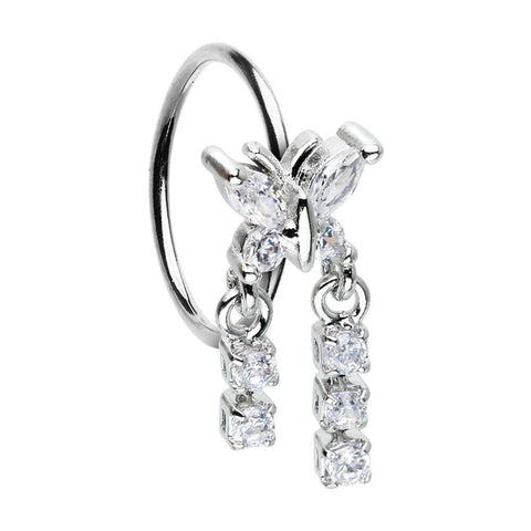 Butterfly CZ Double Dangle Bendable Nose Hoop