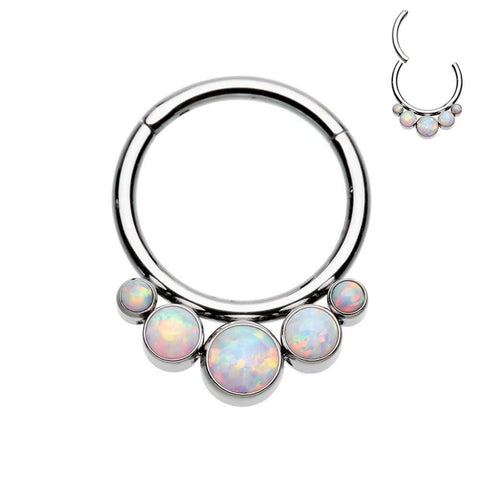 Cascading Opal Steel Seamless Hinged Clicker Ring.