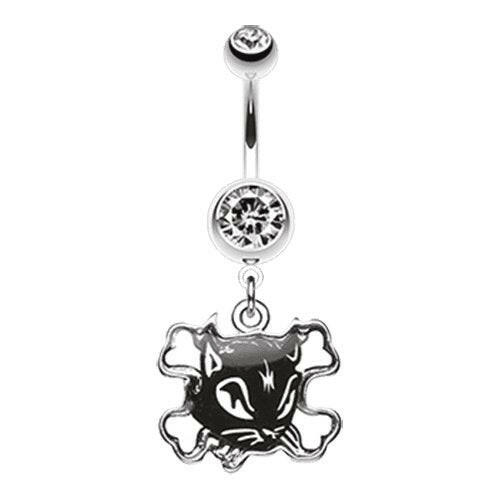 Cat Crossbones Dangle Belly Button Ring.