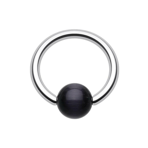 Cat Eye Stone Bead Captive Bead Ring.