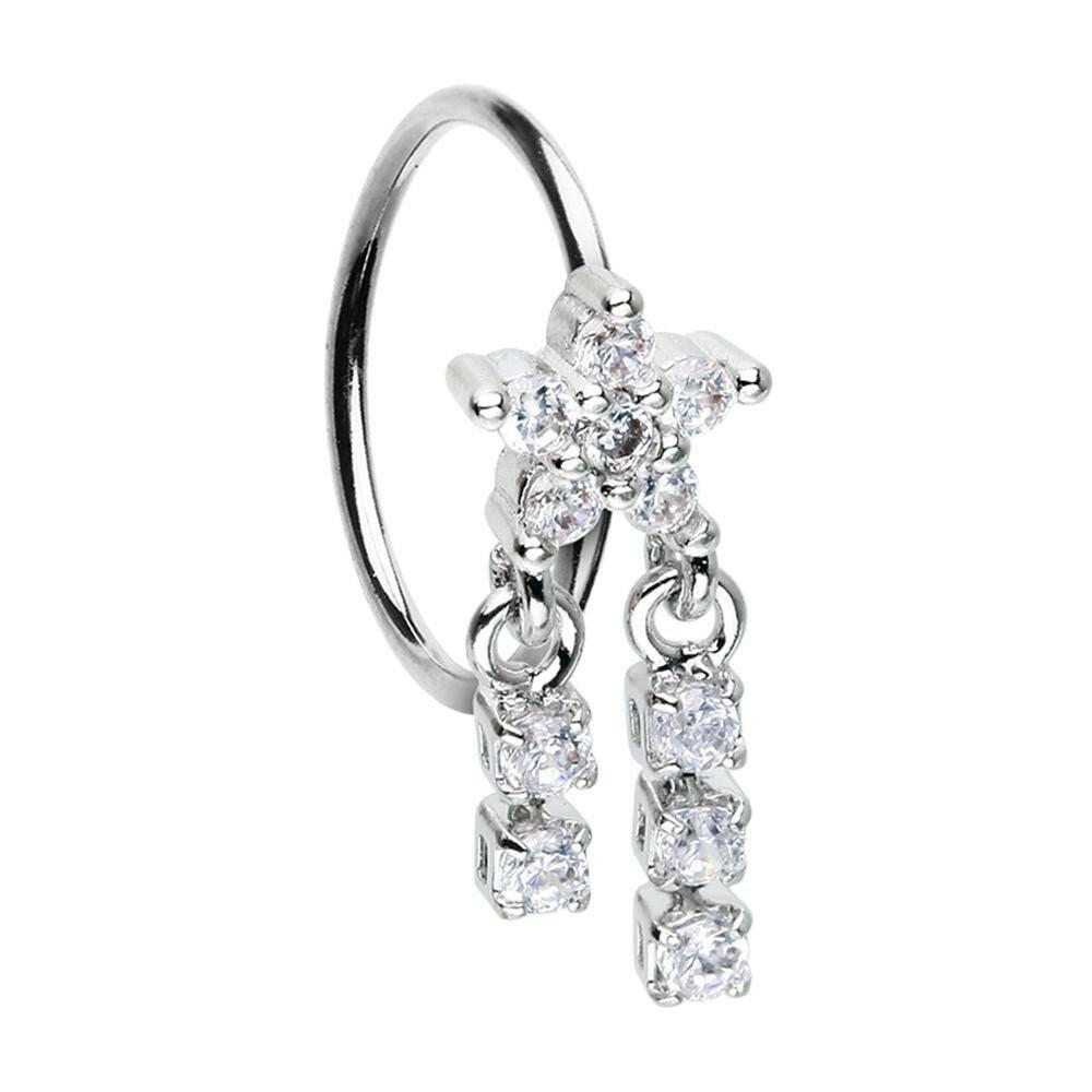 Celestial CZ Star Double Dangle Bendable Nose Hoop - Impulse Piercings