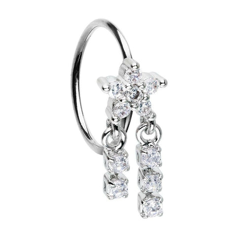 Celestial CZ Star Double Dangle Bendable Nose Hoop - Impulse Piercings