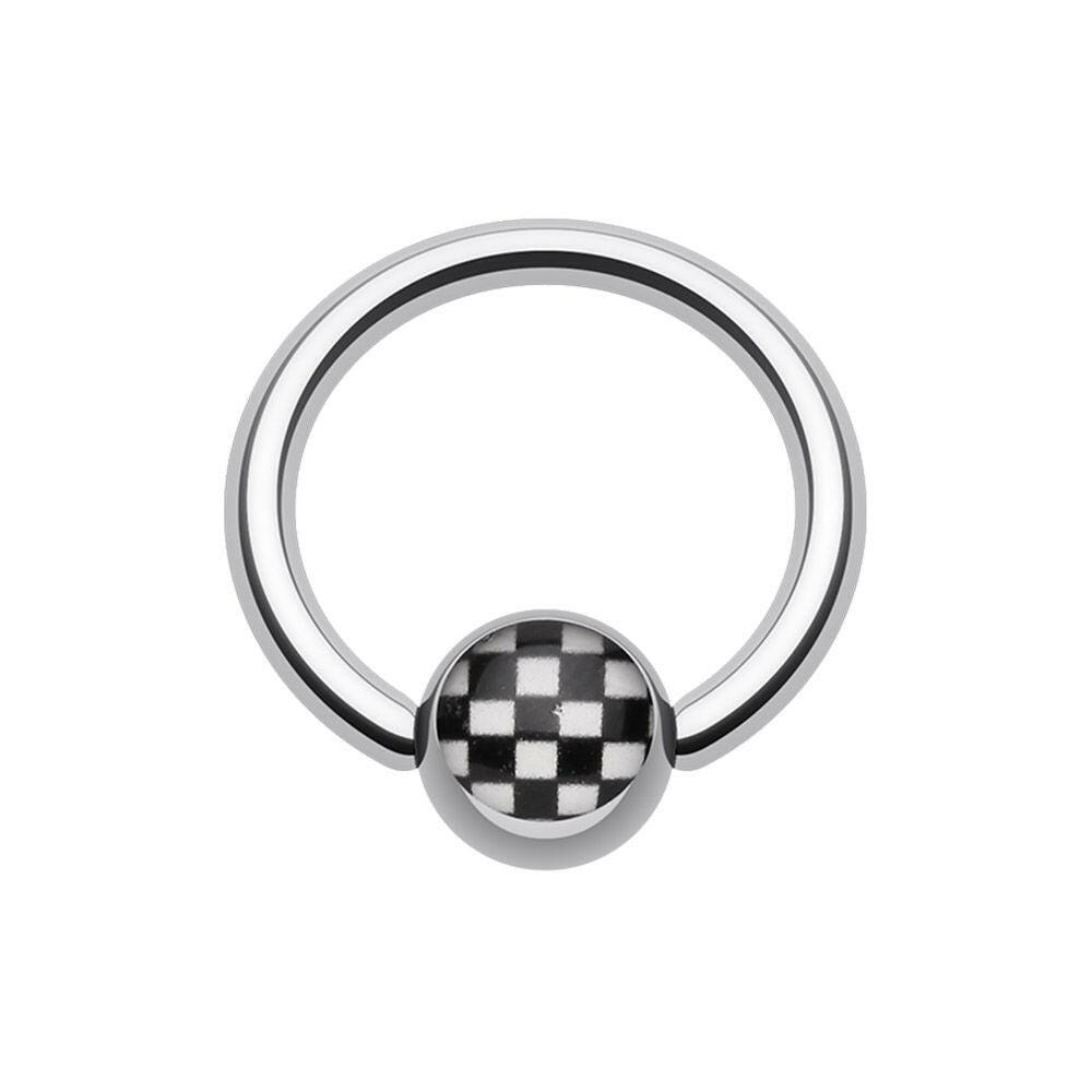 Checker Ball Logo Ball Captive Bead Ring.