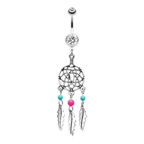 Classic Beaded Dream Catcher Belly Button Ring.