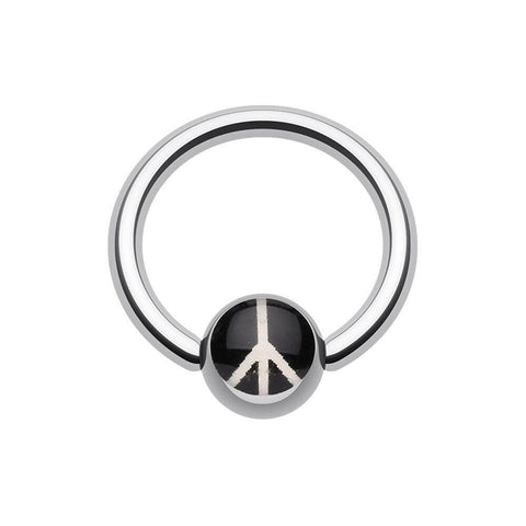 Classic Peace Logo Ball Captive Bead Ring.