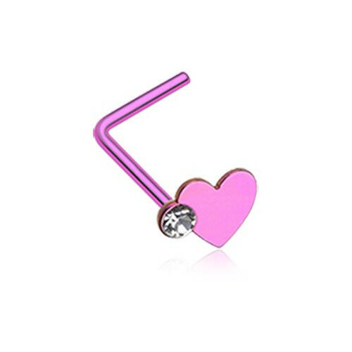 Colorline Adorable Heart Sparkle L-Shaped Nose Ring.