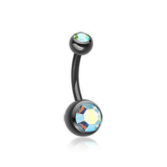 Colorline Double Gem Ball Steel Belly Button Ring.