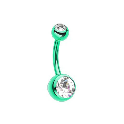 Colorline Double Gem Ball Steel Belly Button Ring.