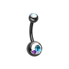 Colorline Double Gem Ball Steel Belly Button Ring.