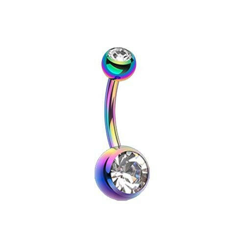 Colorline Double Gem Ball Steel Belly Button Ring.