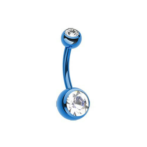 Colorline Double Gem Ball Steel Belly Button Ring.