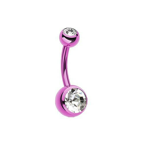 Colorline Double Gem Ball Steel Belly Button Ring.