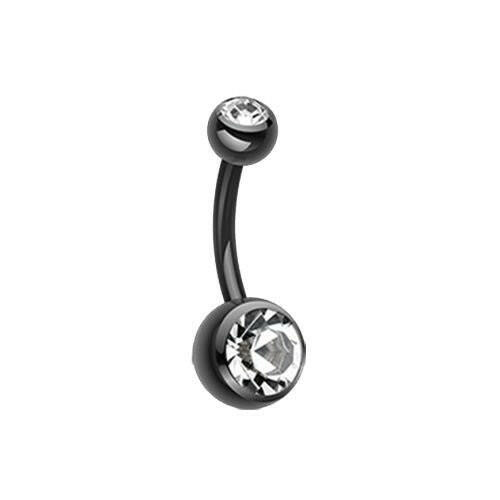 Colorline Double Gem Ball Steel Belly Button Ring.