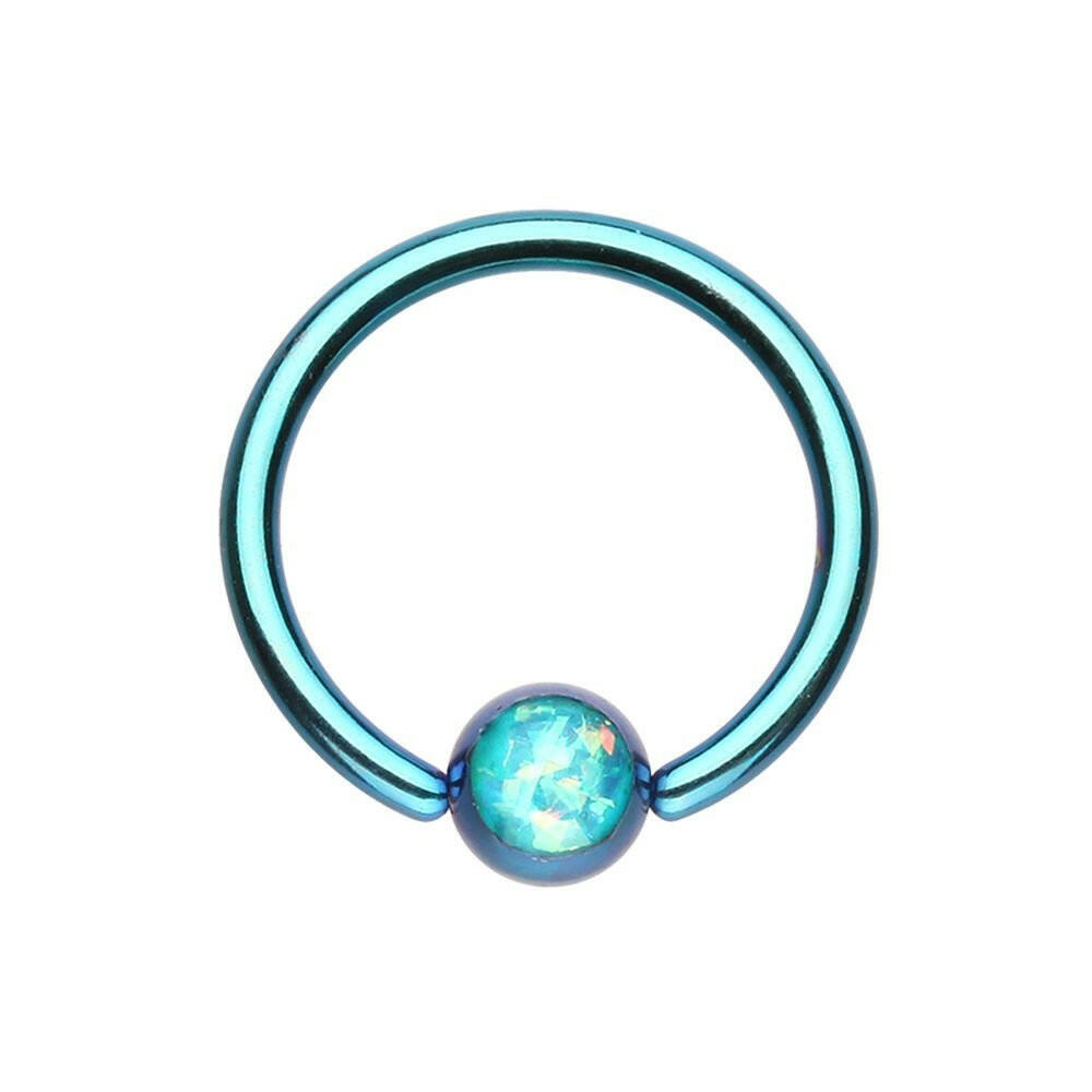 Colorline Synthetic Opal Ball Steel Captive Bead Ring.