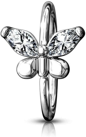 Cubic Zirconia Butterfly Bendable Nose, Cartilage Hoop Rings.