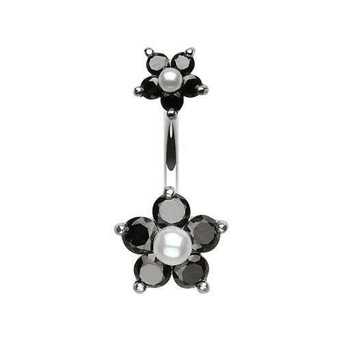 Cubic Zirconia Sparkle Pearl Bead Flower Belly Button Ring.