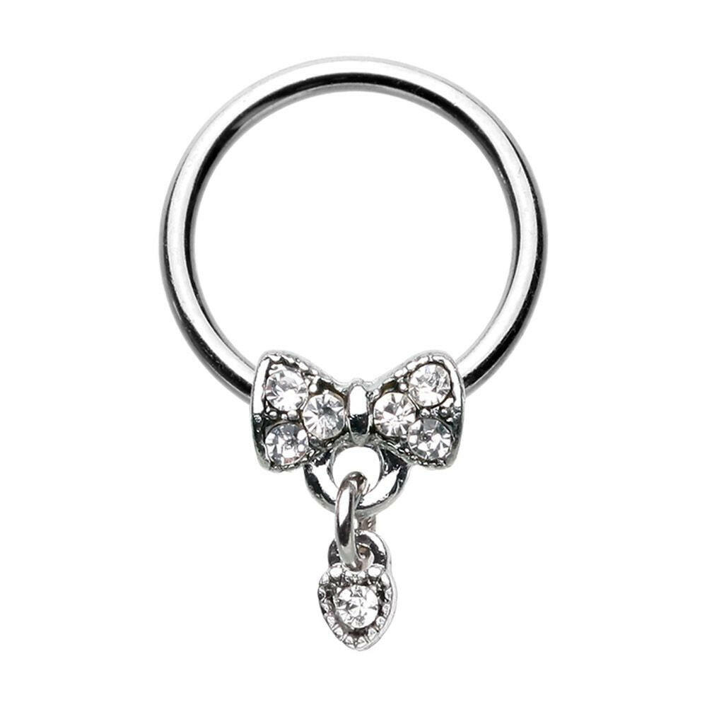 Dainty Bow-Tie Dangle Steel Captive Bead Ring.