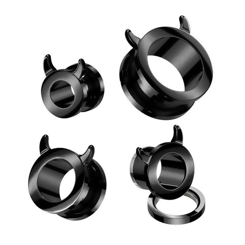 Devil Horn Rim Black PVD over 316L Surgical Steel Screw Fit Tunnel