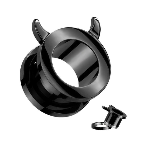 Devil Horn Rim Black PVD over 316L Surgical Steel Screw Fit Tunnel