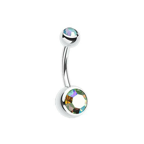 Double Gem Ball Steel Belly Button Ring 10mm.