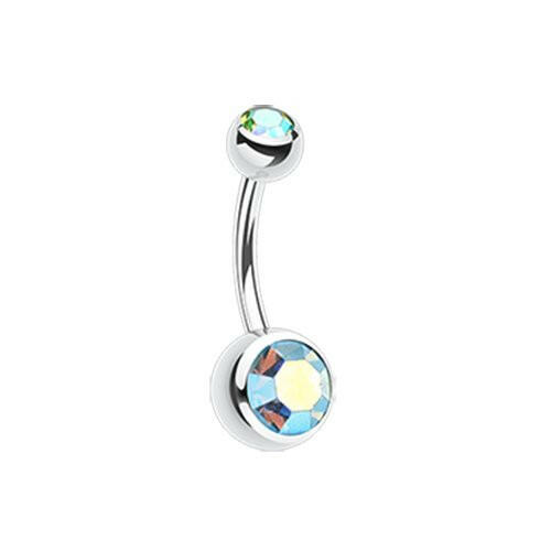 Double Gem Ball Steel Belly Button Ring 10mm.