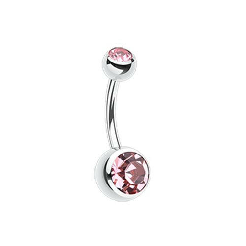 Double Gem Ball Steel Belly Button Ring 10mm.