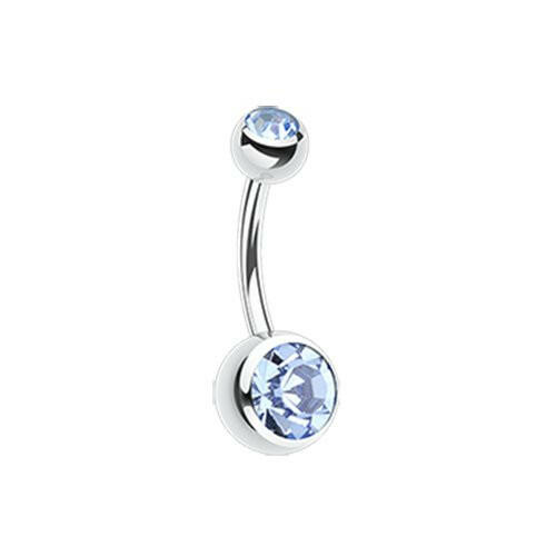 Double Gem Ball Steel Belly Button Ring 10mm.