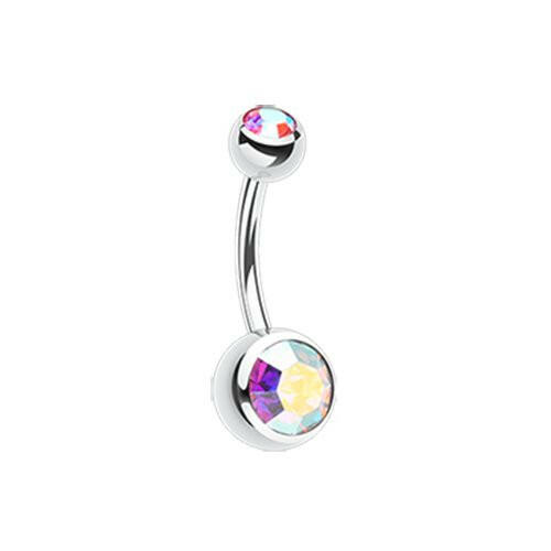 Double Gem Ball Steel Belly Button Ring 10mm.