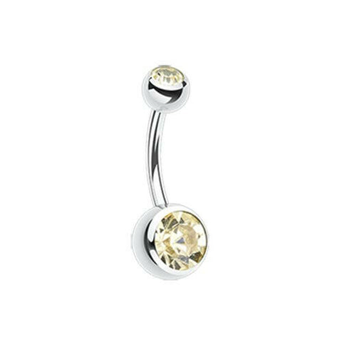 Double Gem Ball Steel Belly Button Ring 10mm.