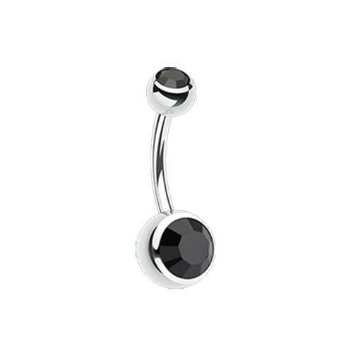 Double Gem Ball Steel Belly Button Ring 10mm.