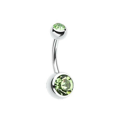 Double Gem Ball Steel Belly Button Ring 10mm.