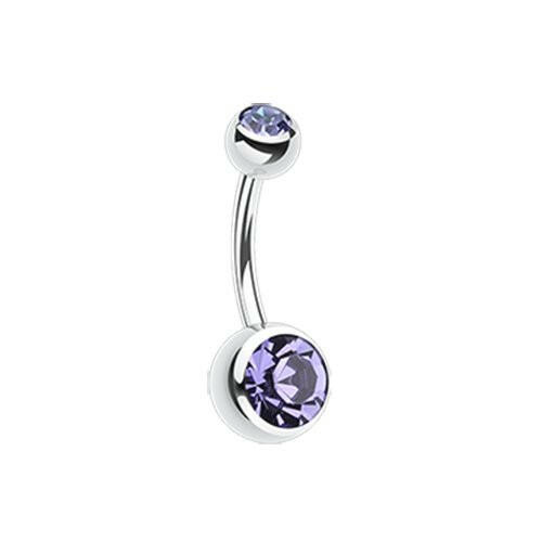 Double Gem Ball Steel Belly Button Ring 10mm.