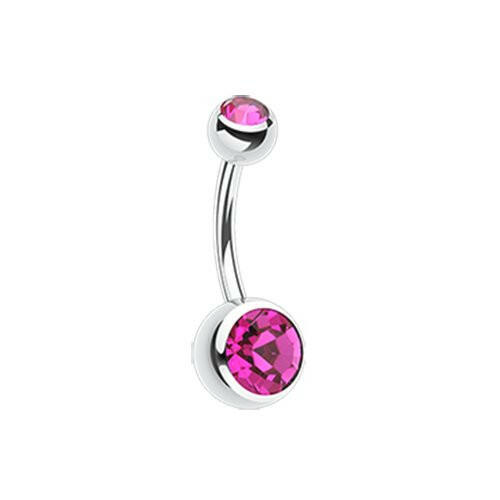 Double Gem Ball Steel Belly Button Ring 10mm.