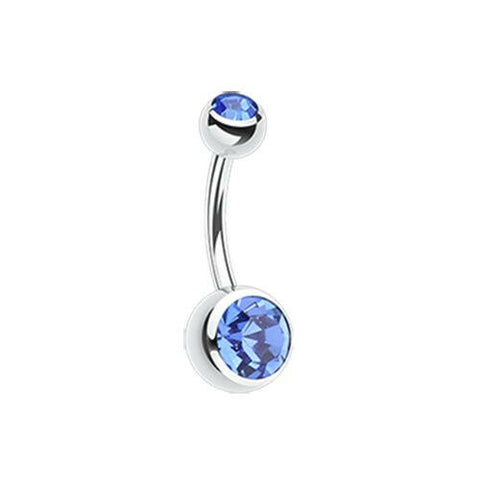 Double Gem Ball Steel Belly Button Ring 12mm.