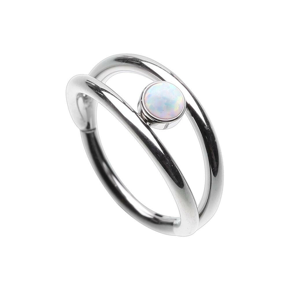 Double Hoop Opal Steel Seamless Hinged Clicker Ring.