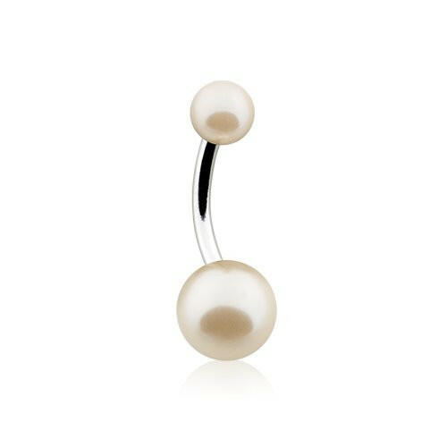 Double Luster Pearl Ball Steel Belly Button Ring.