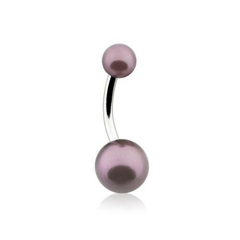 Double Luster Pearl Ball Steel Belly Button Ring.