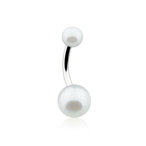 Double Luster Pearl Ball Steel Belly Button Ring.