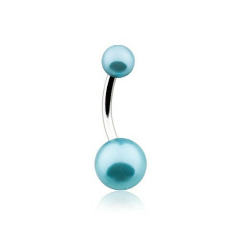 Double Luster Pearl Ball Steel Belly Button Ring.