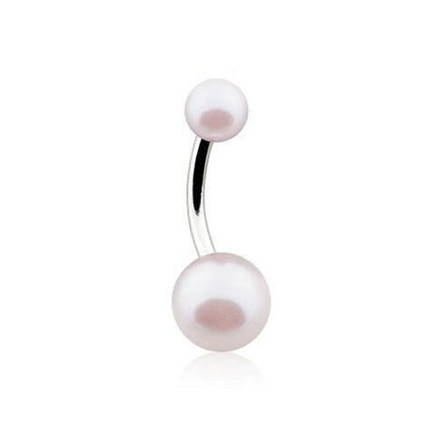 Double Luster Pearl Ball Steel Belly Button Ring.