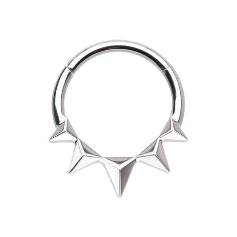 Faceted Triangle Pyramid Stud Steel Seamless Hinged Clicker Ring - Impulse Piercings